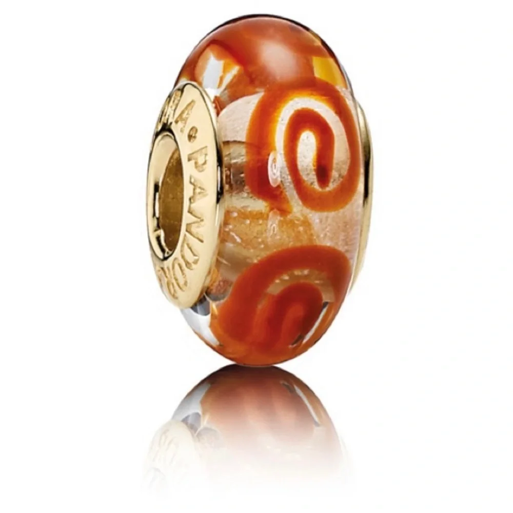 NEW Pandora RETIRED RARE 14k Gold Glass Red Swirl Murano Charm - Picture 8 of 16